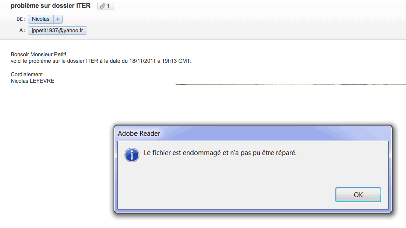 Message Fichier endommage
