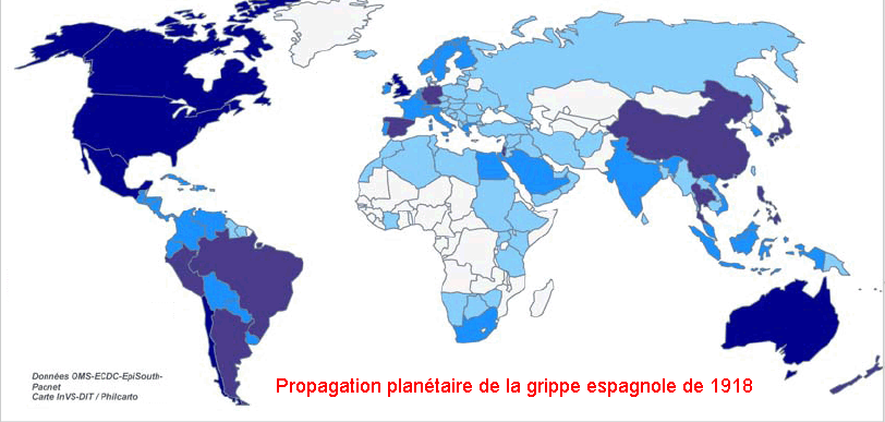 Propagation de la grippe espagnole